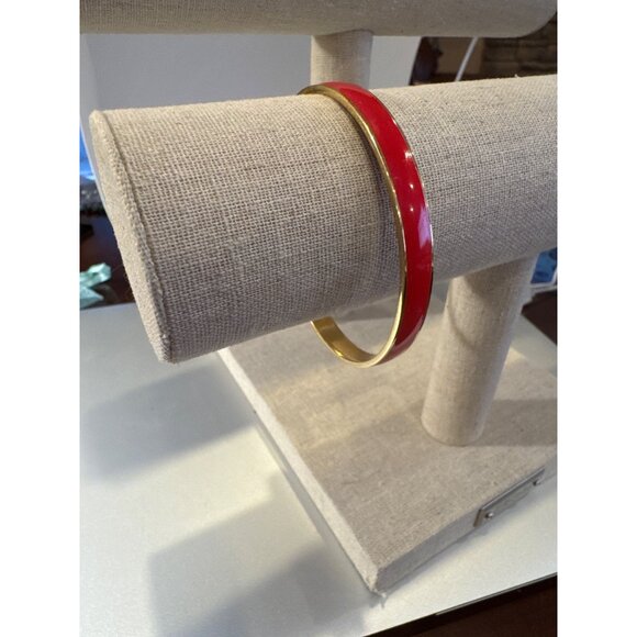 J. Crew Bracelet Red Enamel Gold Tone Slim Bangle Classic Preppy Stackable Gift - Picture 2 of 8